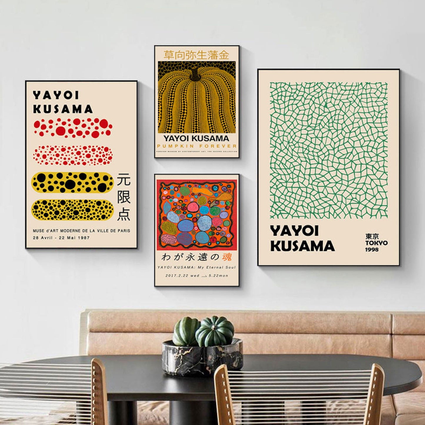 Poster Japan Yayoi Kusama Kürbis Netzform | Bilder Wohnzimmer | Wandbilder Schlafzimmer | Deko Print ohne Rahmen | Bilder Set Kunstdruck-1