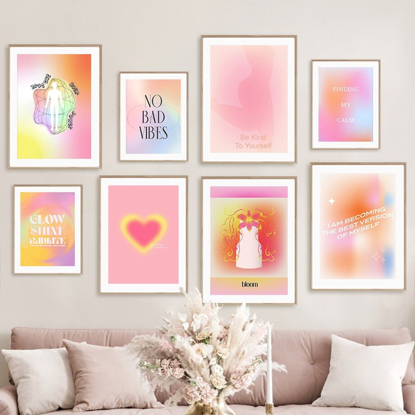 Poster Positive Energie in Rosa Farben I Bilder Wohnzimmer | Wandbilder Schlafzimmer | Deko Print ohne Rahmen | Bilder Set-0