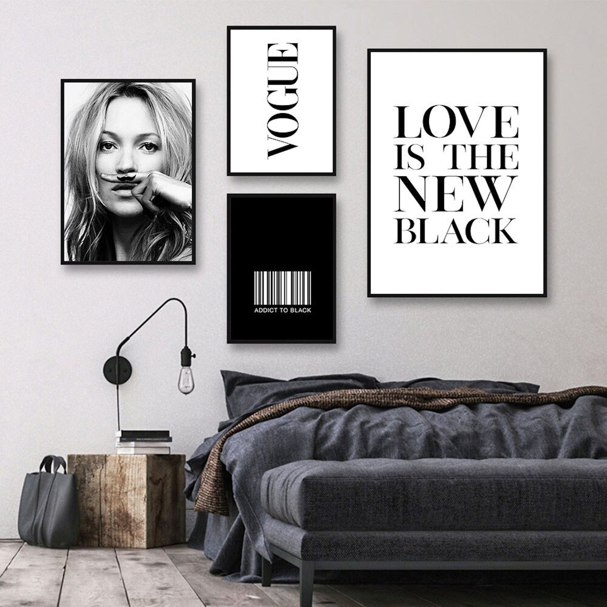 Poster Schwarz Weiß Kate Moss Vogue I Vintage I Wohnkultur| Wohnzimmer | Wandbilder Schlafzimmer | Deko Print ohne Rahmen | Bilder Set-0