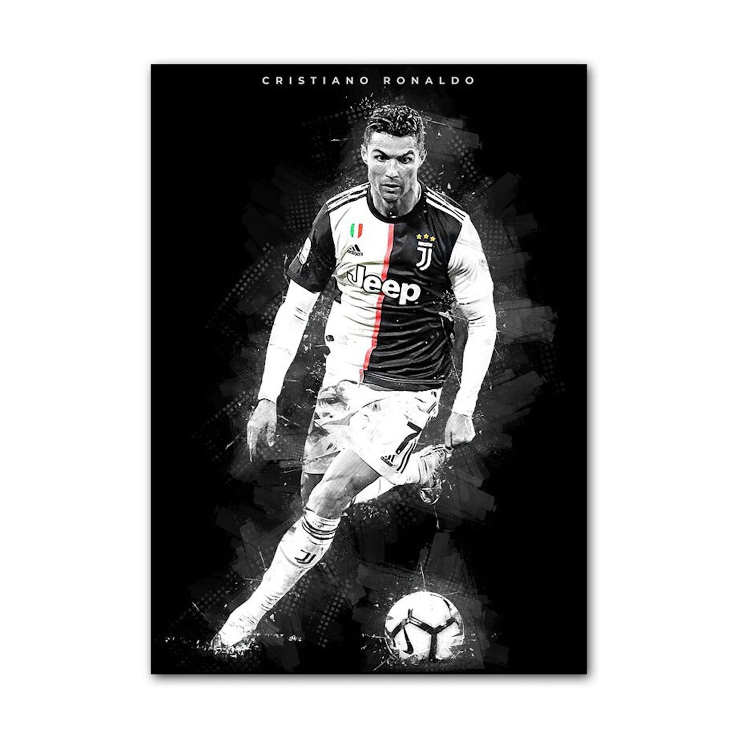 Poster Fußball Christiano Ronaldo in Schwarz Weiss Farben als Deko Print ohne Rahmen-6