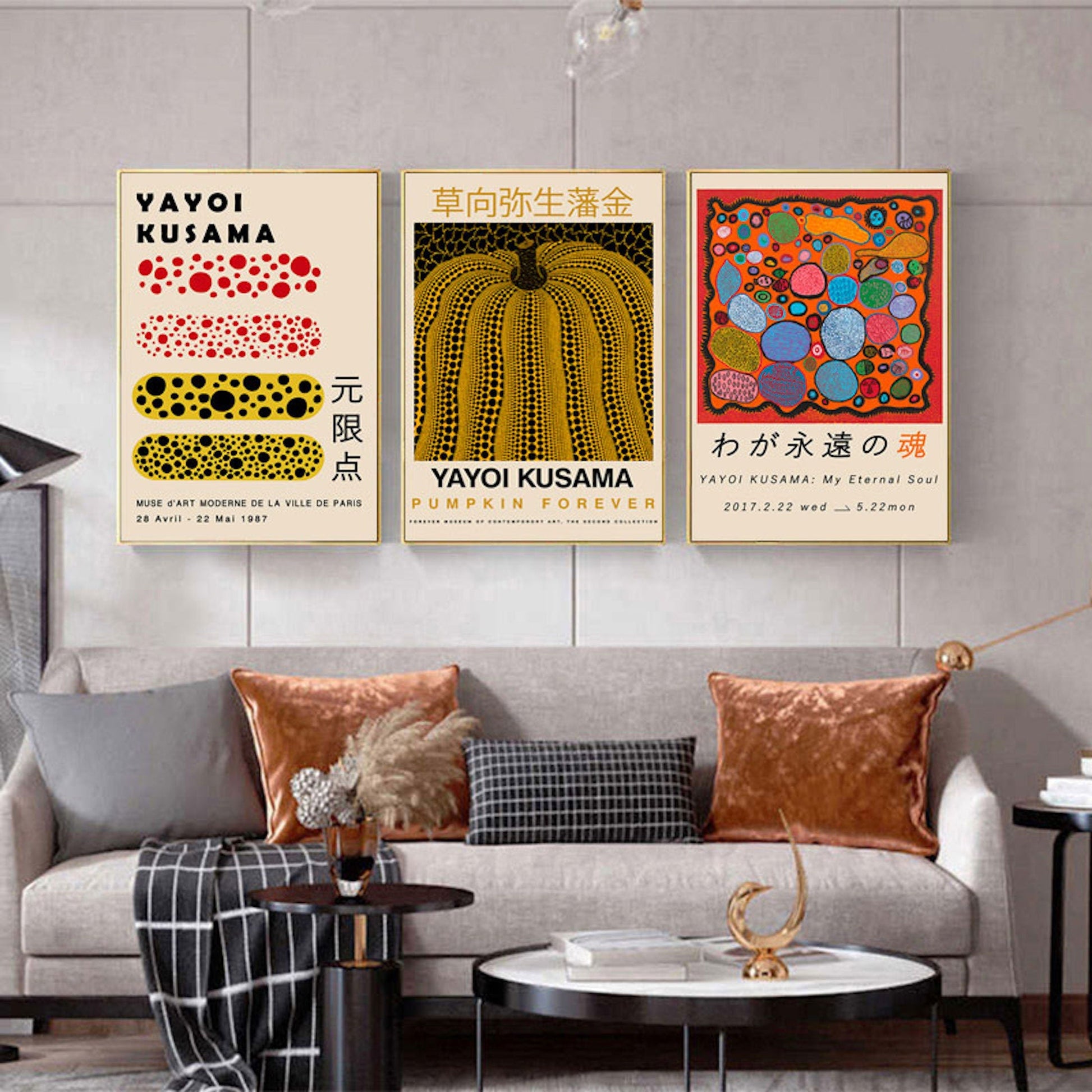 Poster Japan Yayoi Kusama Kürbis Netzform | Bilder Wohnzimmer | Wandbilder Schlafzimmer | Deko Print ohne Rahmen | Bilder Set Kunstdruck-2