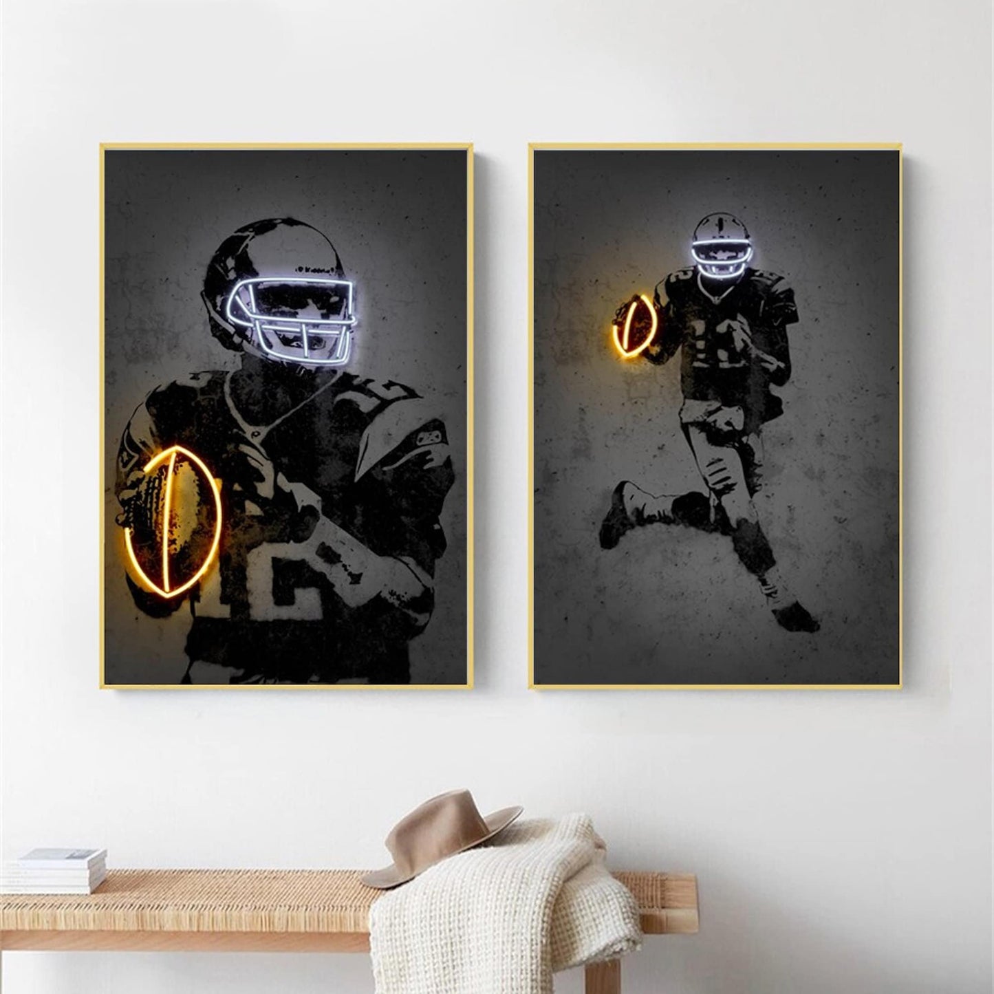 Poster Football Spieler mit Neon leuchtenden Ball und Helm als Deko Print ohne Rahmen-0