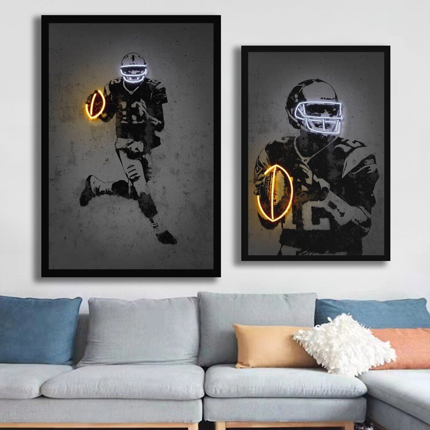 Poster Football Spieler mit Neon leuchtenden Ball und Helm als Deko Print ohne Rahmen-1