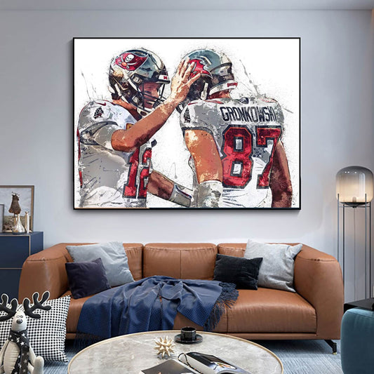 Poster Football Spieler Tom Brady & Gronkowski Amerikanische Football Superstars als Deko Print ohne Rahmen-0