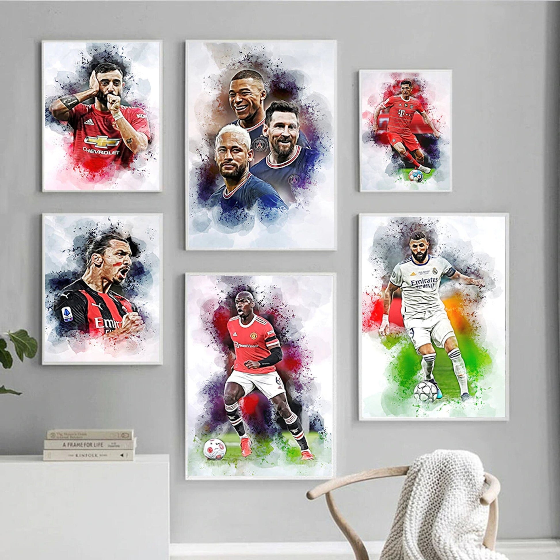 Poster Fußballspieler Paris Sant German Messi Mbappe Nejmar Jr und andere Spieler als Deko Print ohne Rahmen-0