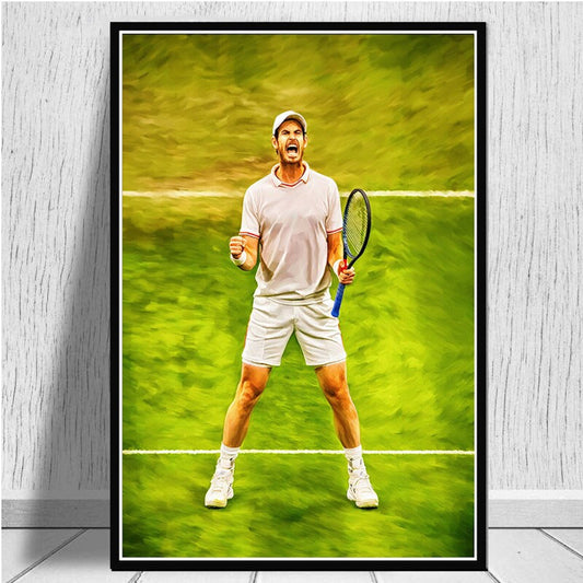 Poster Tennis Spieler Jubel und Sieger Pokal als Deko Print ohne Rahmen-0