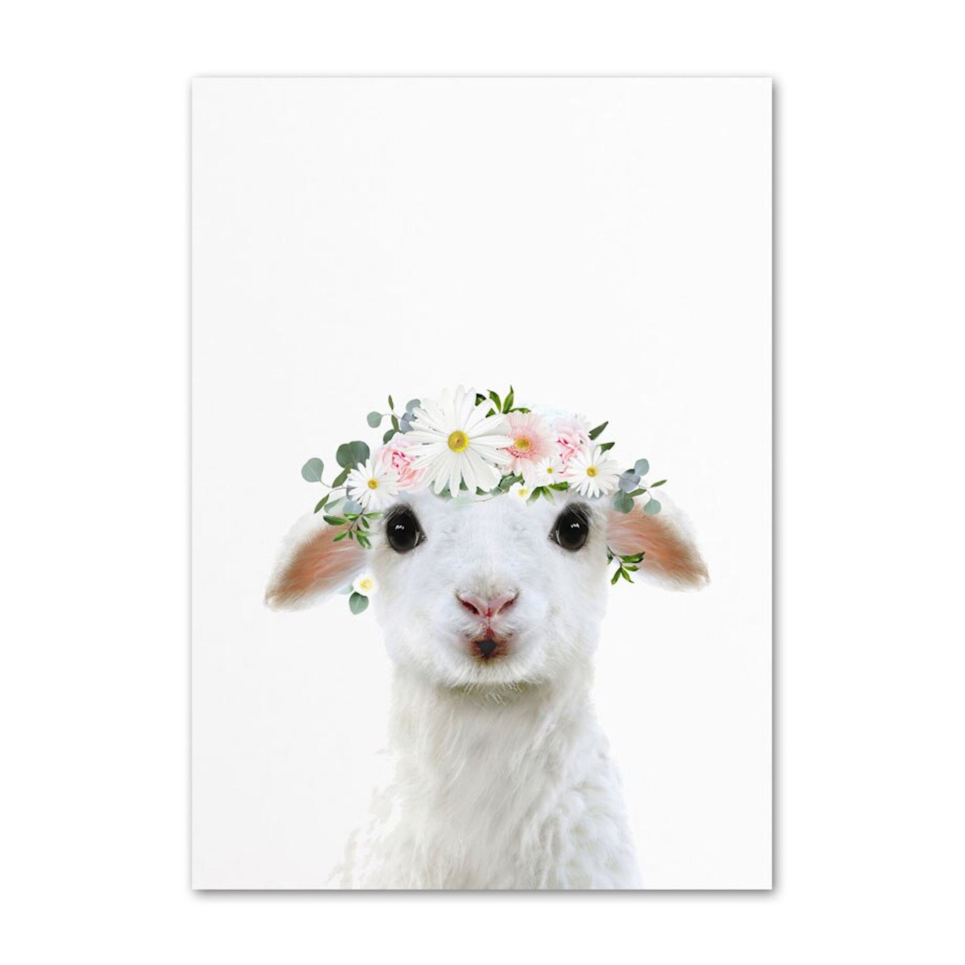 Poster Kinder Tiere mit Blumenkranz Schaaf Eichhörnchen und Eule als Deko Print ohne Rahmen-1