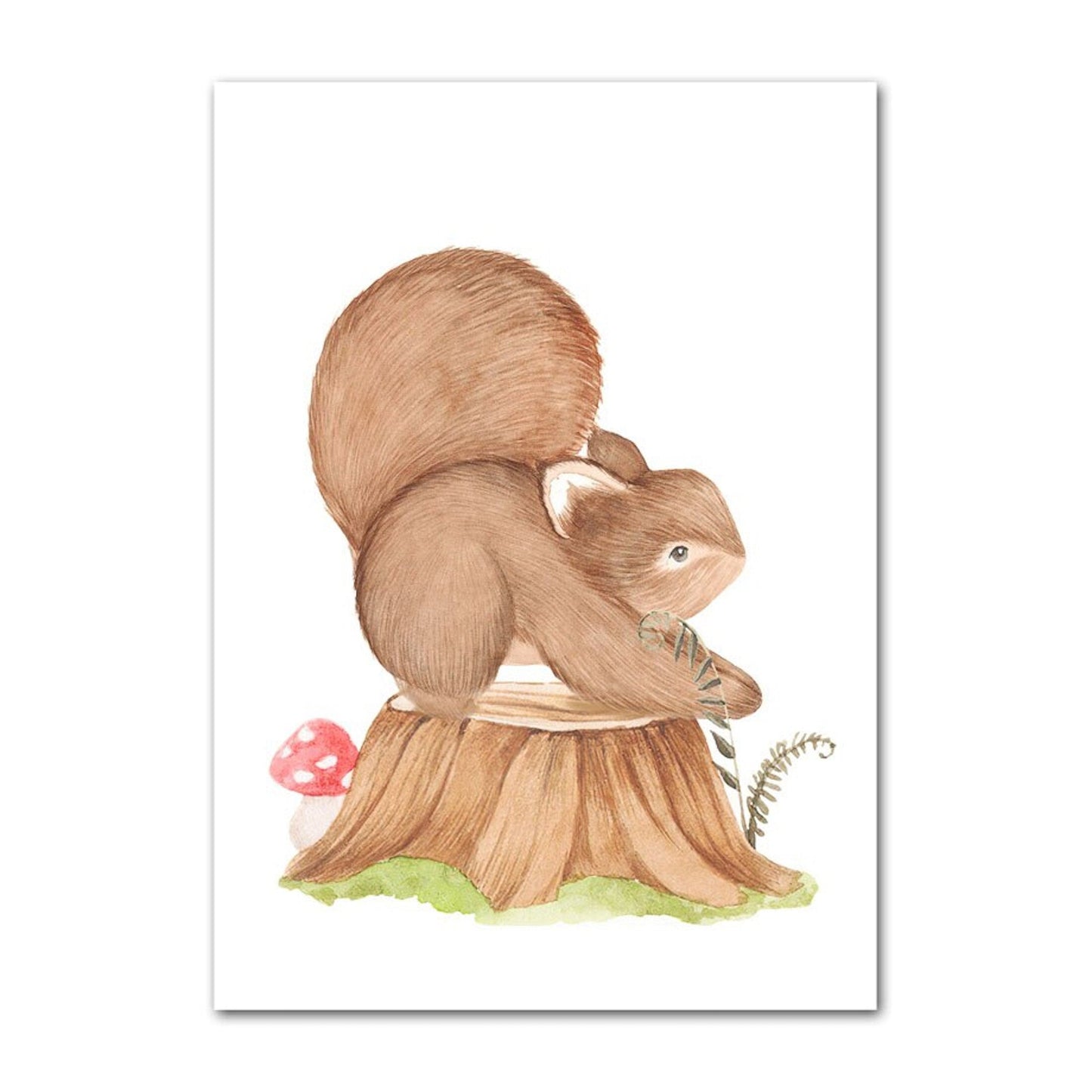 Poster Kinder süße Tiere im Boho Stil Bär Eichhörnchen Schnecke Pilzhaus und Blumen als Deko Print ohne Rahmen-2