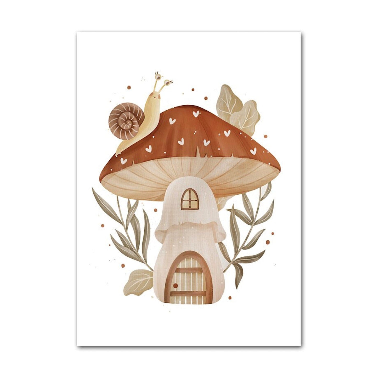 Poster Kinder süße Tiere im Boho Stil Bär Eichhörnchen Schnecke Pilzhaus und Blumen als Deko Print ohne Rahmen-4