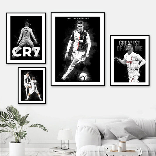 Poster Fußball Christiano Ronaldo in Schwarz Weiss Farben als Deko Print ohne Rahmen-0