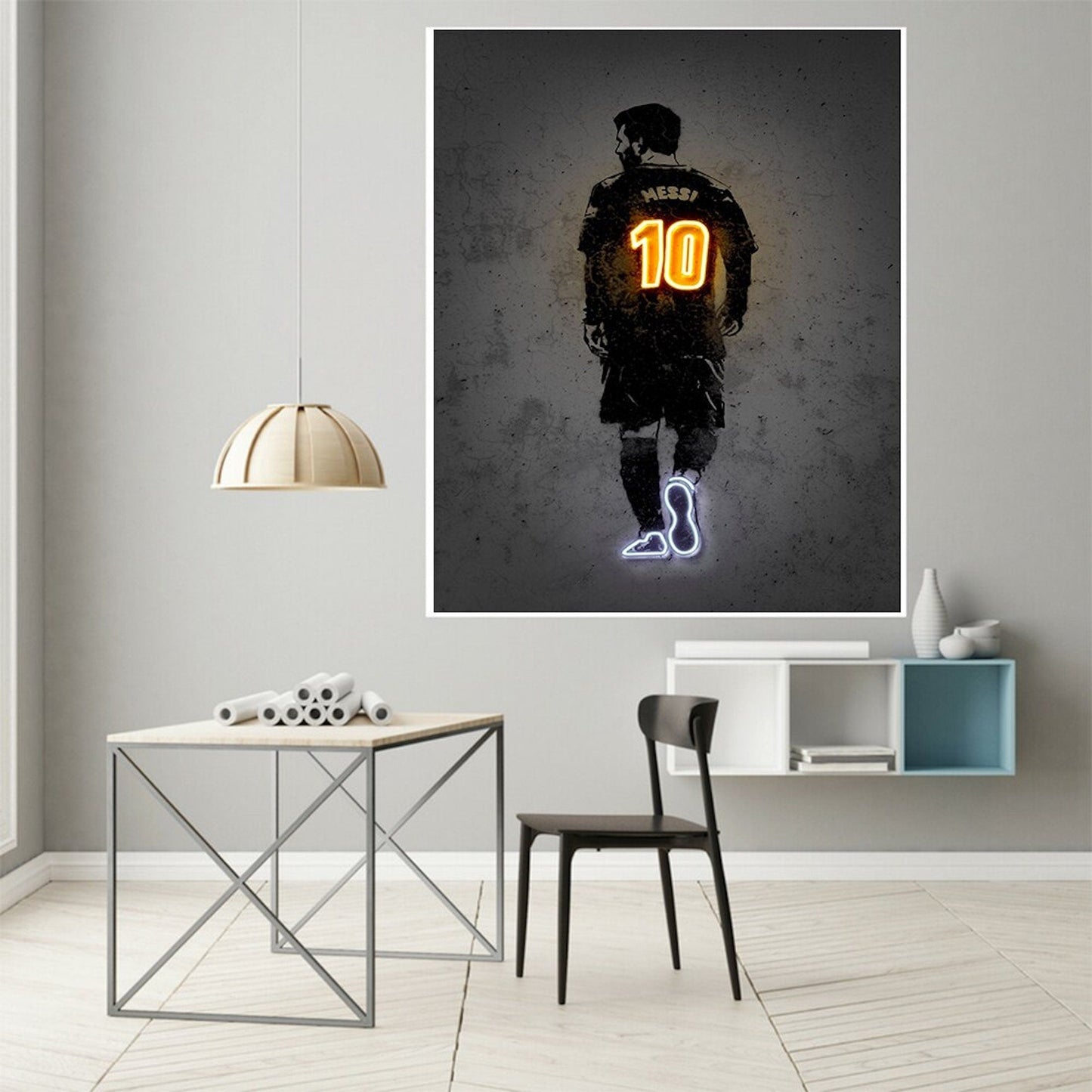 Poster Fußball Lionel Messi Nummer 10 Christiano Ronaldo 7 und Neymar Jr. 10 mit Neon Leucht Trikotnummer als Deko Print ohne Rahmen-2