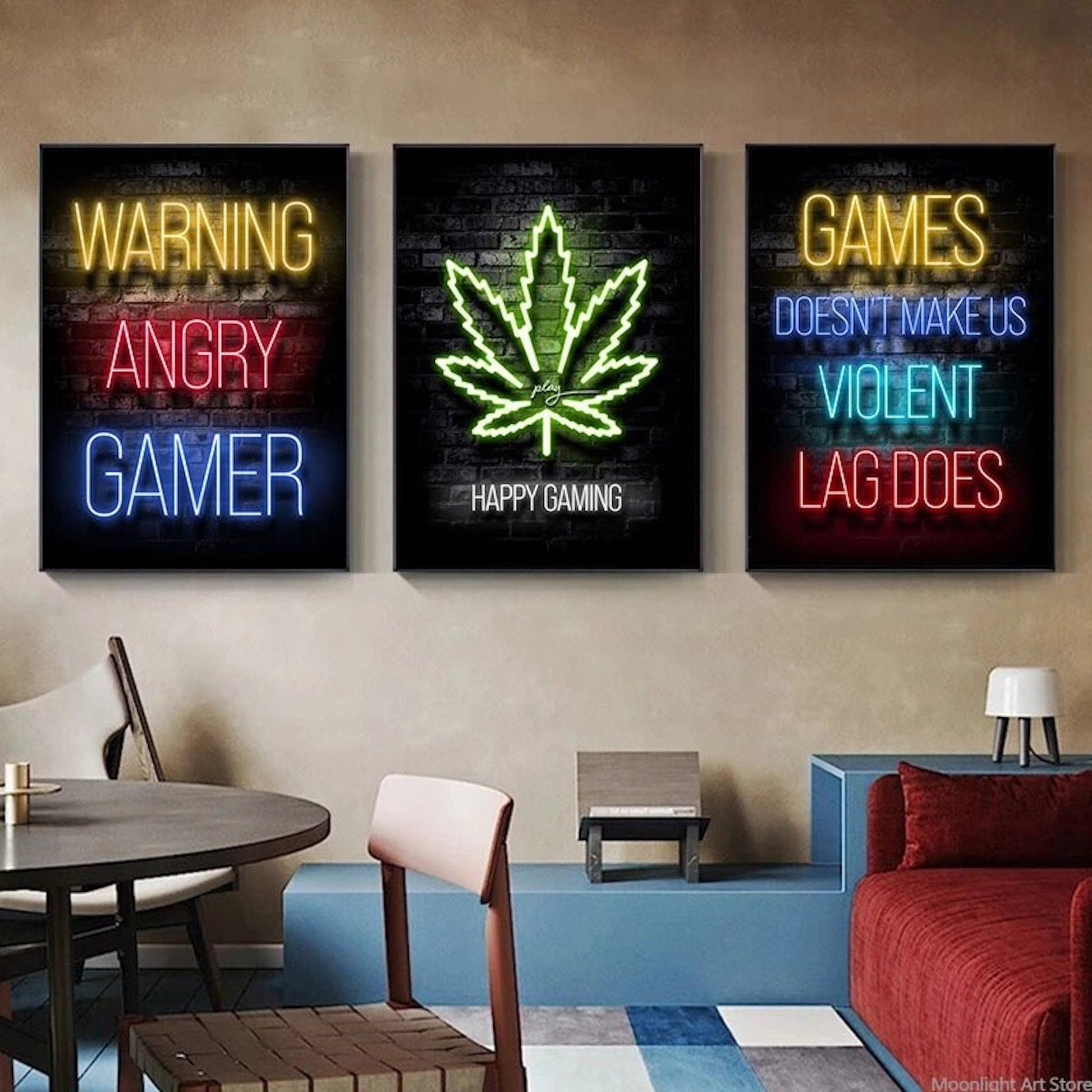 Poster Gamer Neon Farben coole Sprüche für Gamer Zimmer als Deko Print ohne Rahmen-0