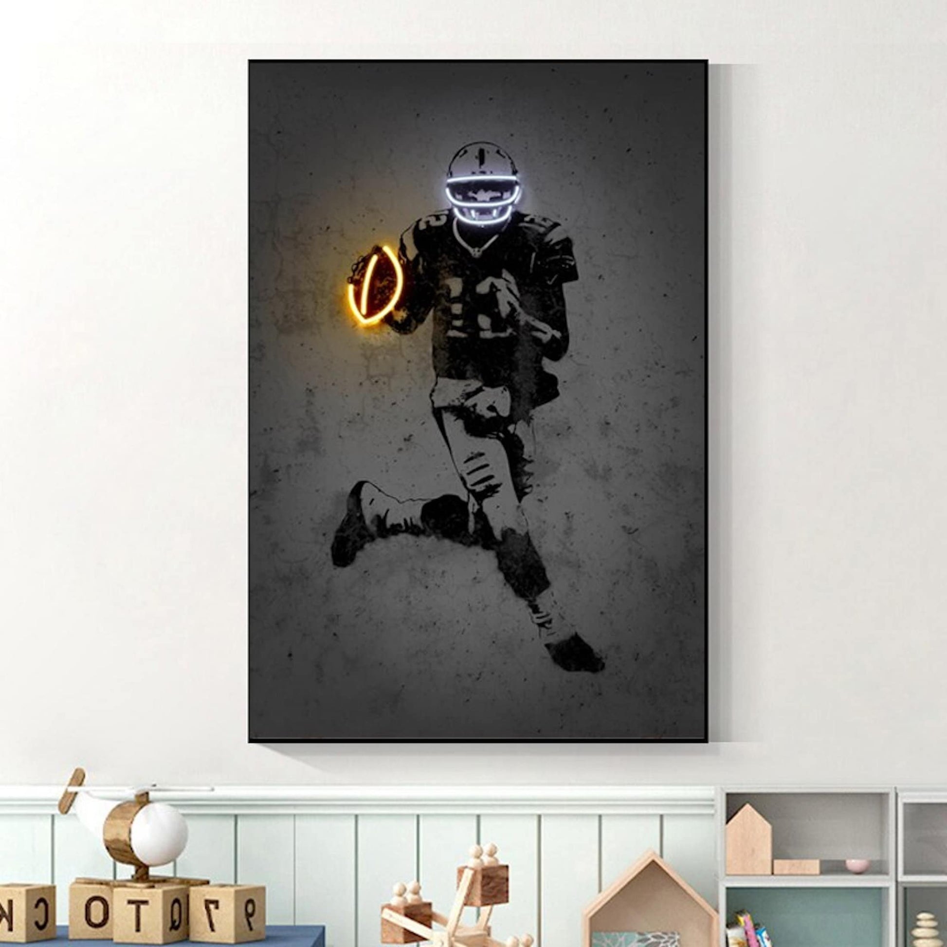 Poster Football Spieler mit Neon leuchtenden Ball und Helm als Deko Print ohne Rahmen-2