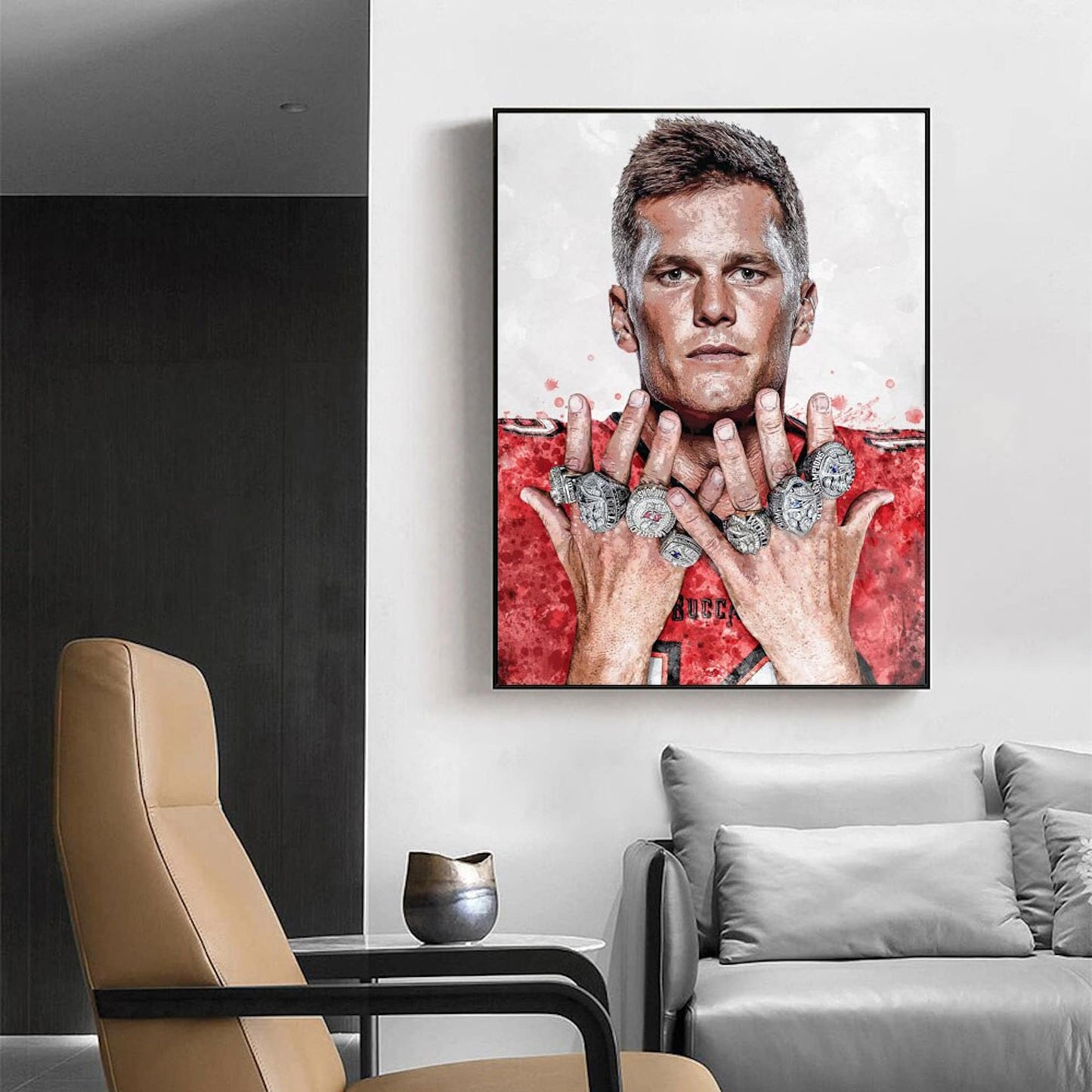 Poster Football Spieler Tom Brady Superstar mit Champion Ringen als Deko Print ohne Rahmen-0