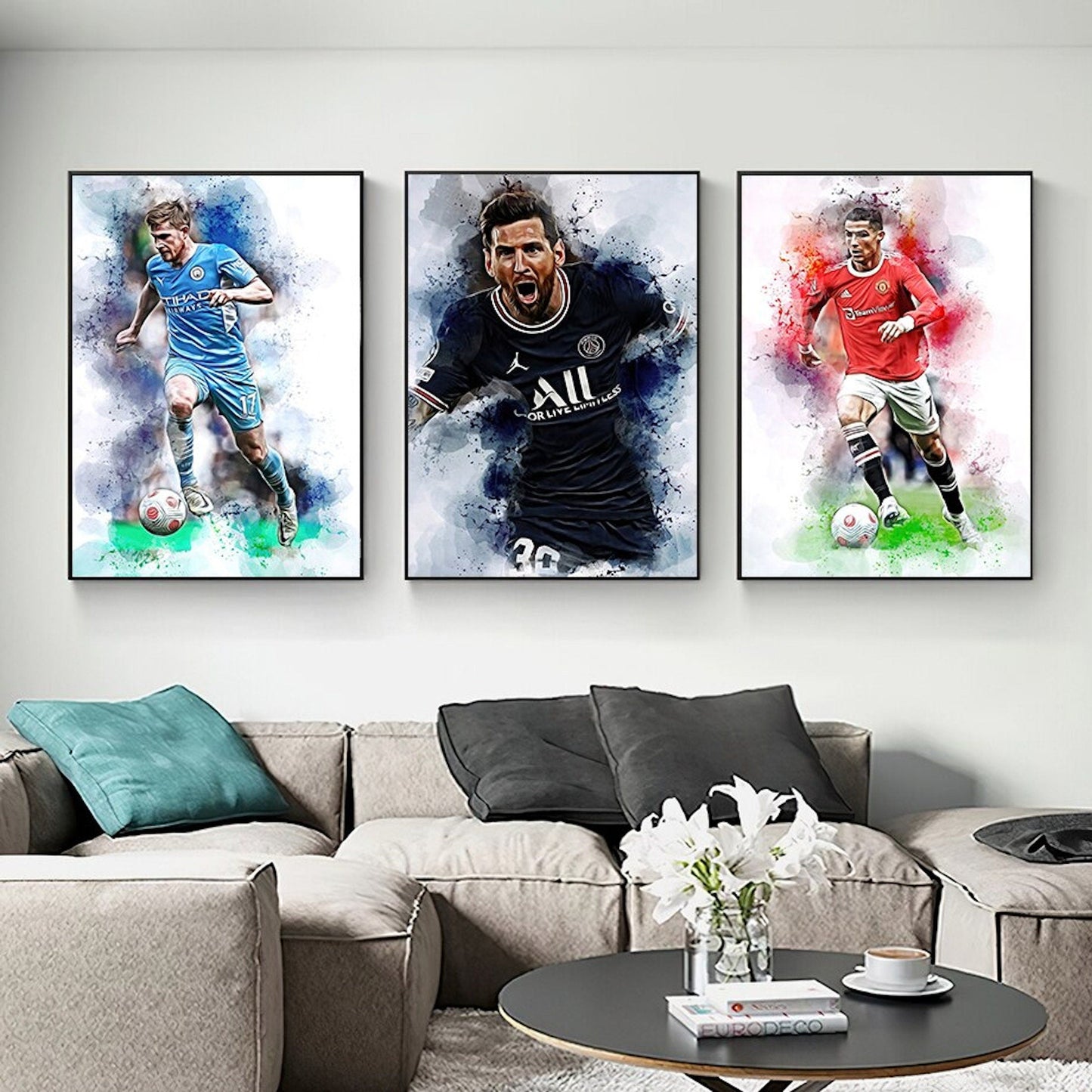 Poster Fußballspieler Lionell Messi & Christiano Ronaldo Tor Jubel als Deko Print ohne Rahmen-0