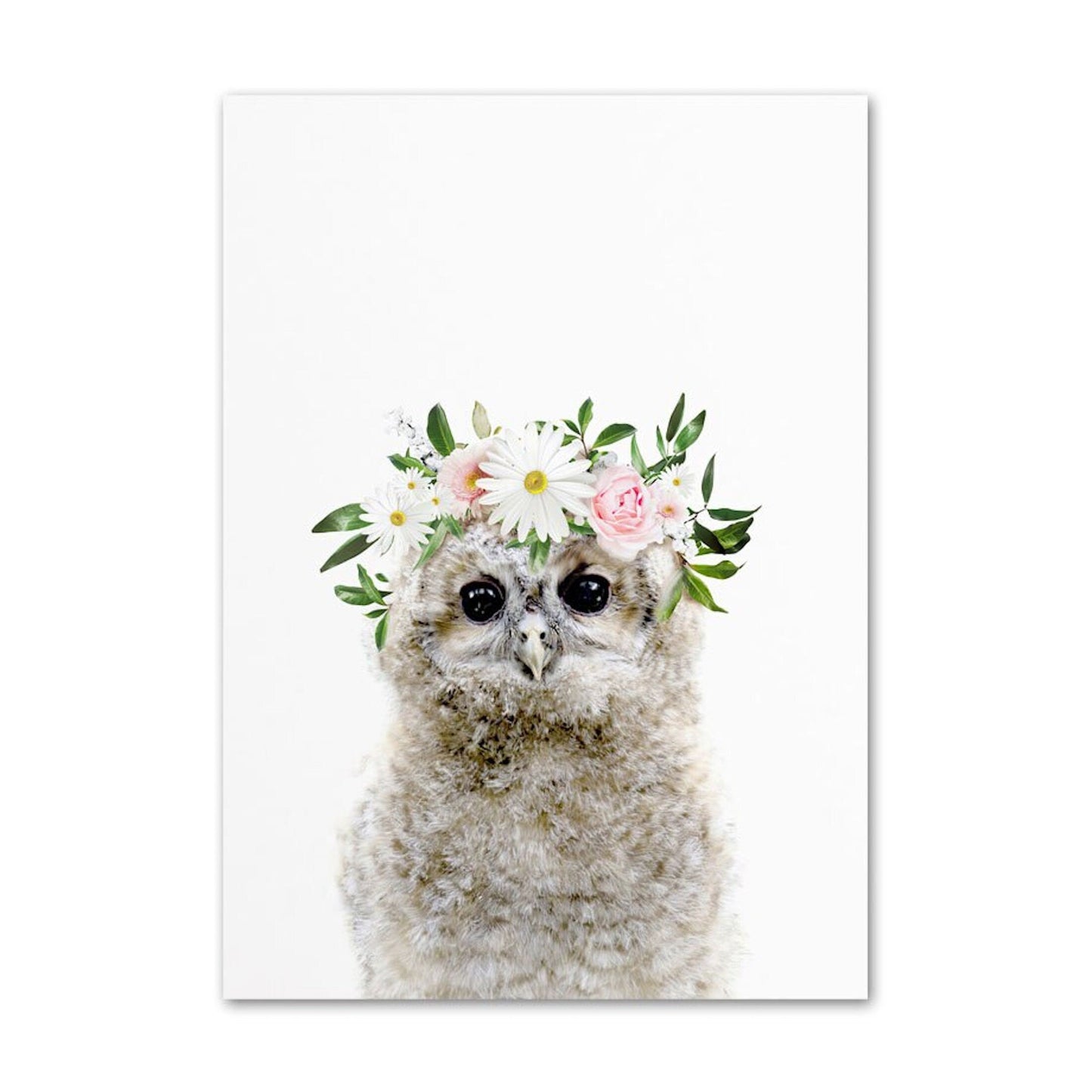 Poster Kinder Tiere mit Blumenkranz Schaaf Eichhörnchen und Eule als Deko Print ohne Rahmen-2