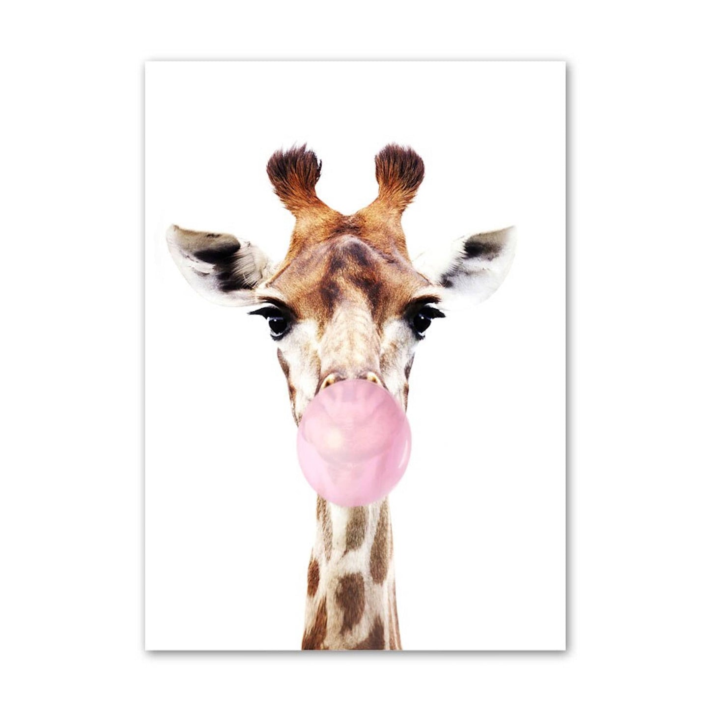 Poster Kinder Tiere mit rosa Kaugummi Giraffe Hase Igel Fuchs und Zebra als Deko Print ohne Rahmen-4