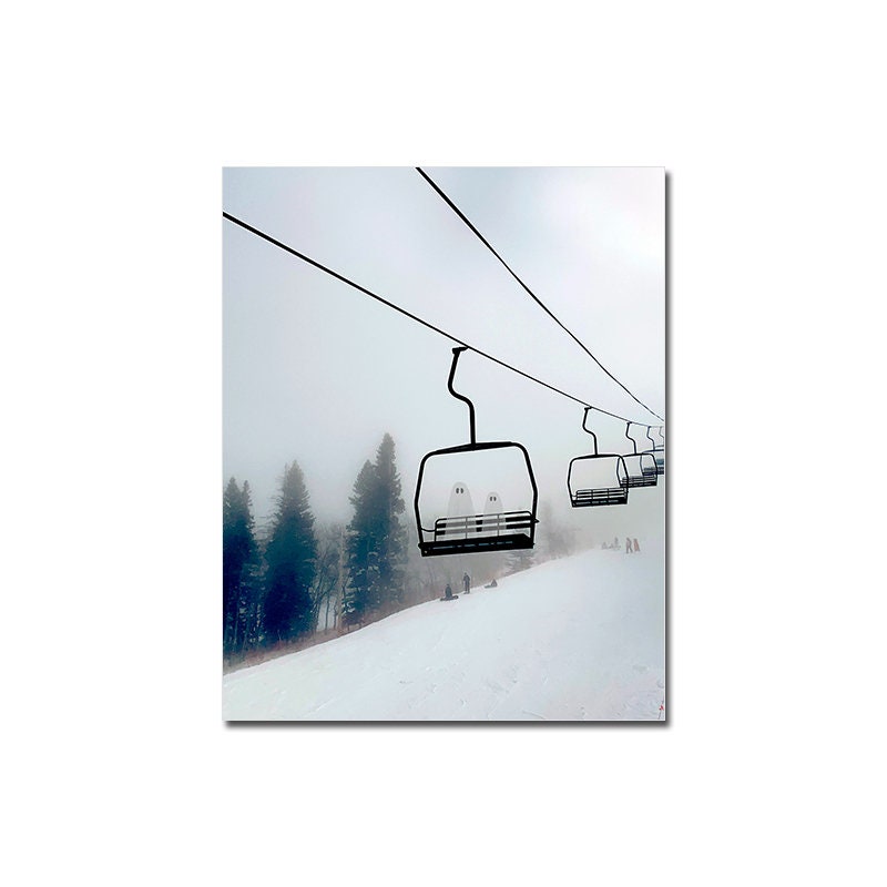 Poster Vintage Geister Landschaft und Ski Lift als Deko Print ohne Rahmen-2