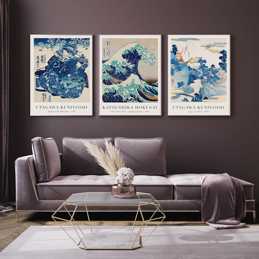 Poster Vintage Japanische Landschaft Abstrakte Meer Welle Traditionell als Deko Print ohne Rahmen-1