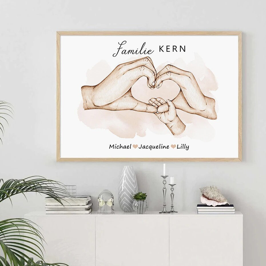 Poster Familie Personalisiert Hände Halten mit Namen als Deko Print ohne Rahmen-0