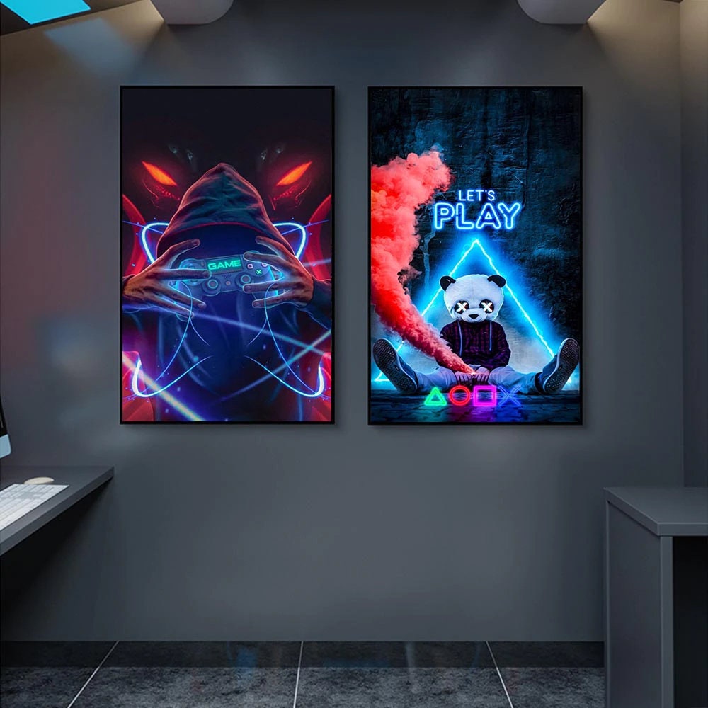 Poster Gamer Neonfarben mit Playstation Controller Gamepad als stylischer Deko Print ohne Rahmen-0