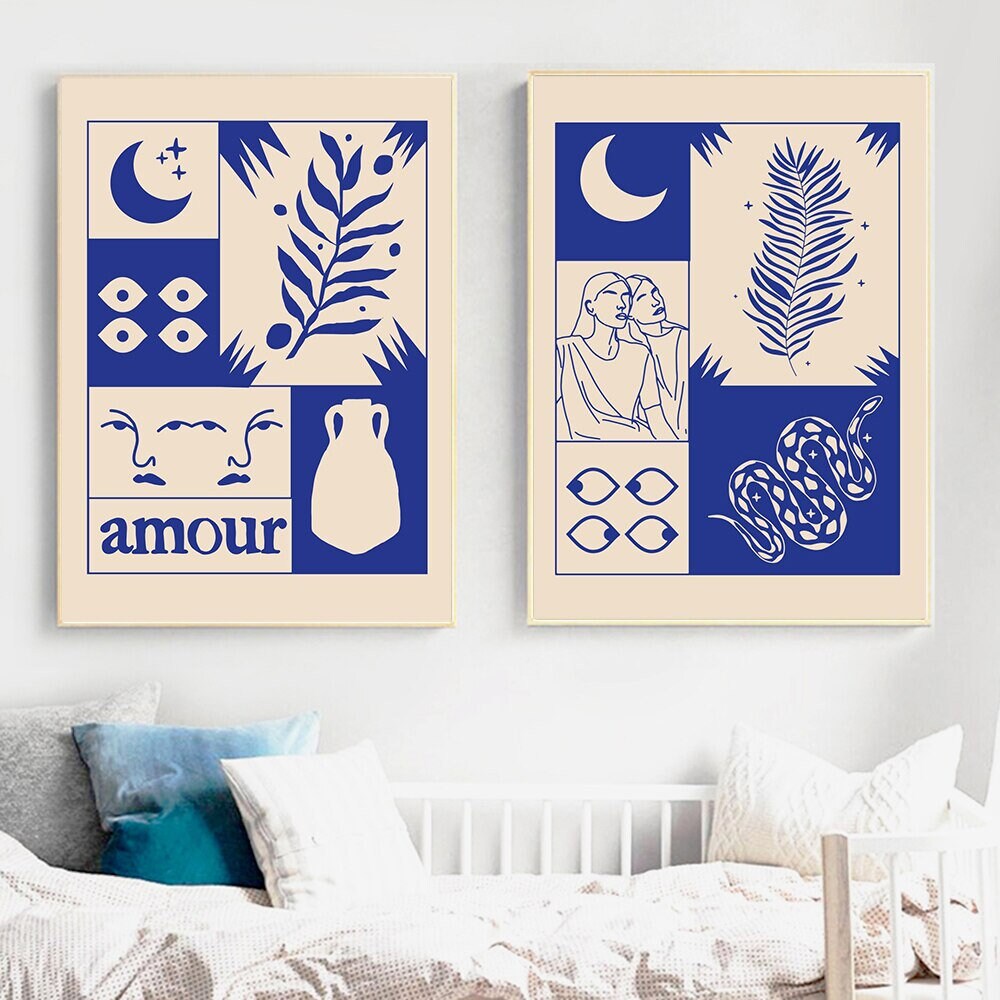 Poster Vintage Amour Wahrsagerin in Retro Stil Liebe macht Sie Blind in Blau als Deko Print ohne Rahmen-2