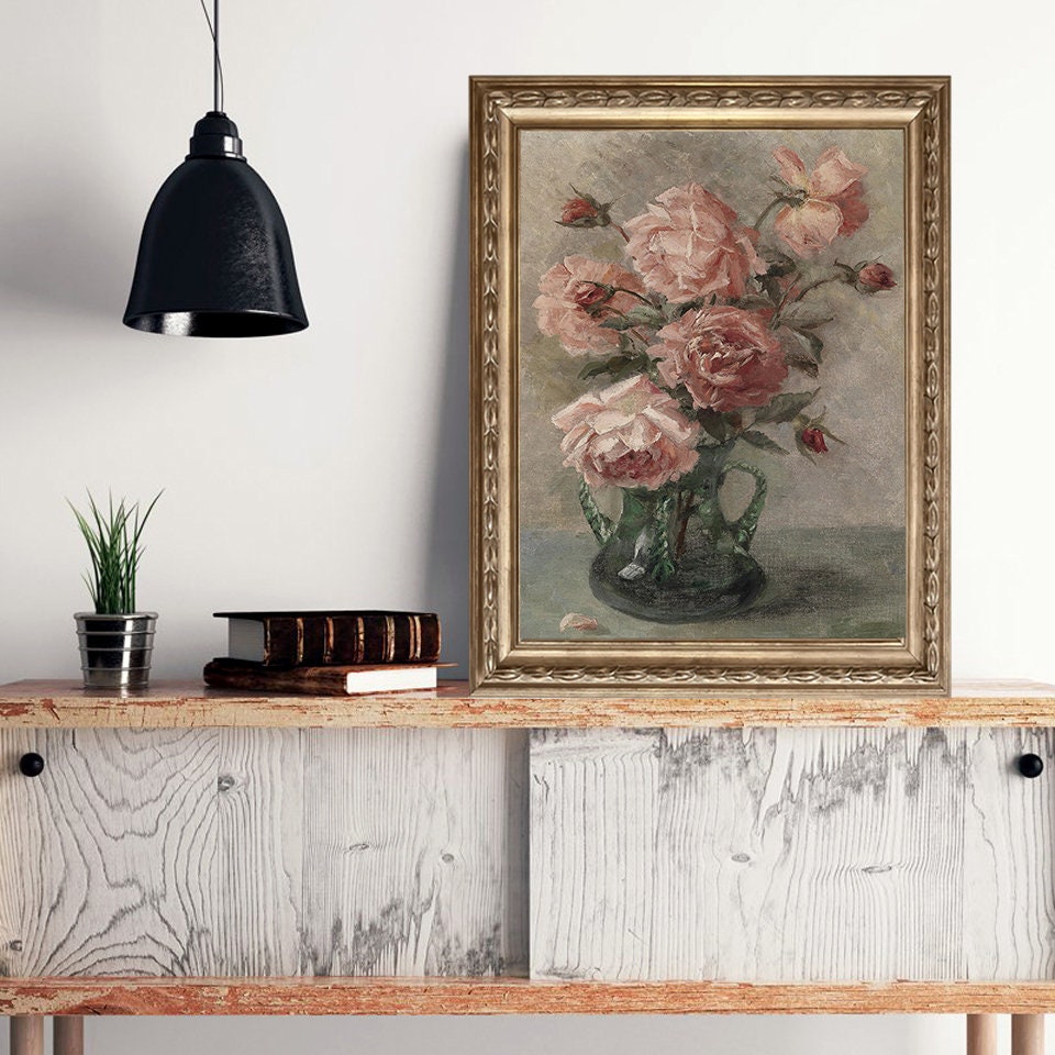 Poster Vintage Galerie Wand Kunst Set Blume Vogel Pfirsisch Klavier 5er Set als Deko Print ohne Rahmen-1