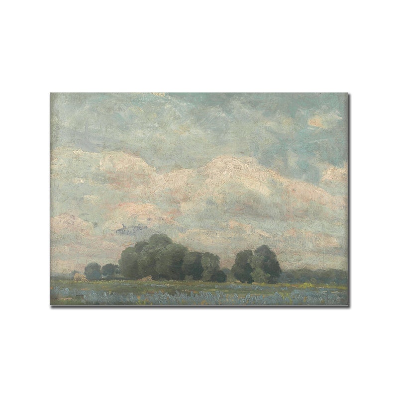 Poster Vintage Frühling Landschaft Blick in den Garten Äpfel und Schmetterlinge als Deko Print ohne Rahmen-3