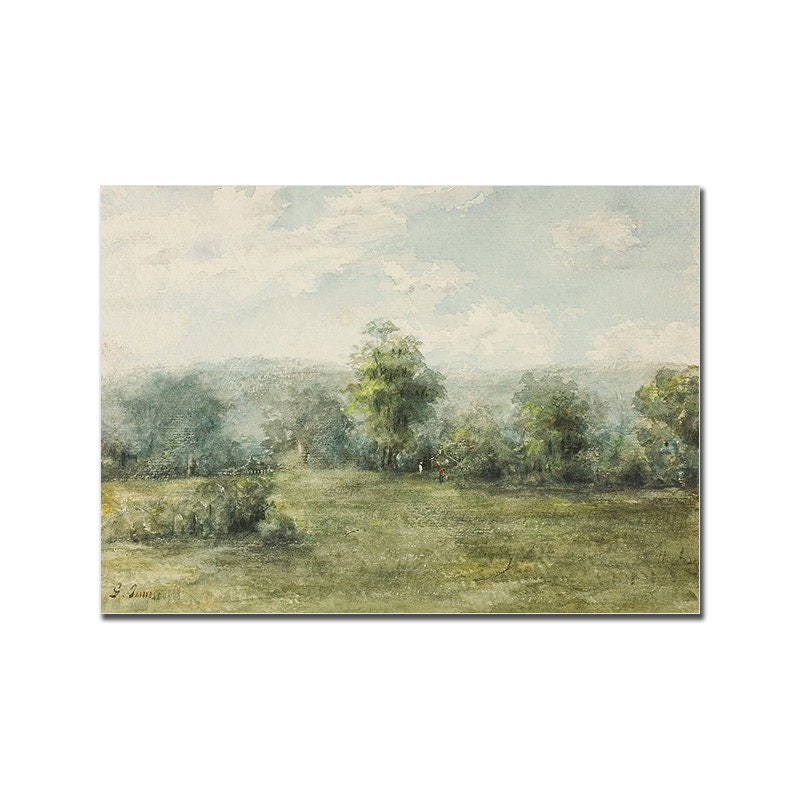 Poster Vintage Frühling Landschaft Blick in den Garten Äpfel und Schmetterlinge als Deko Print ohne Rahmen-7