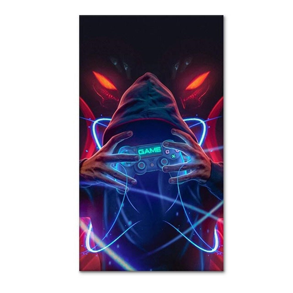 Poster Gamer Neonfarben mit Playstation Controller Gamepad als stylischer Deko Print ohne Rahmen-8