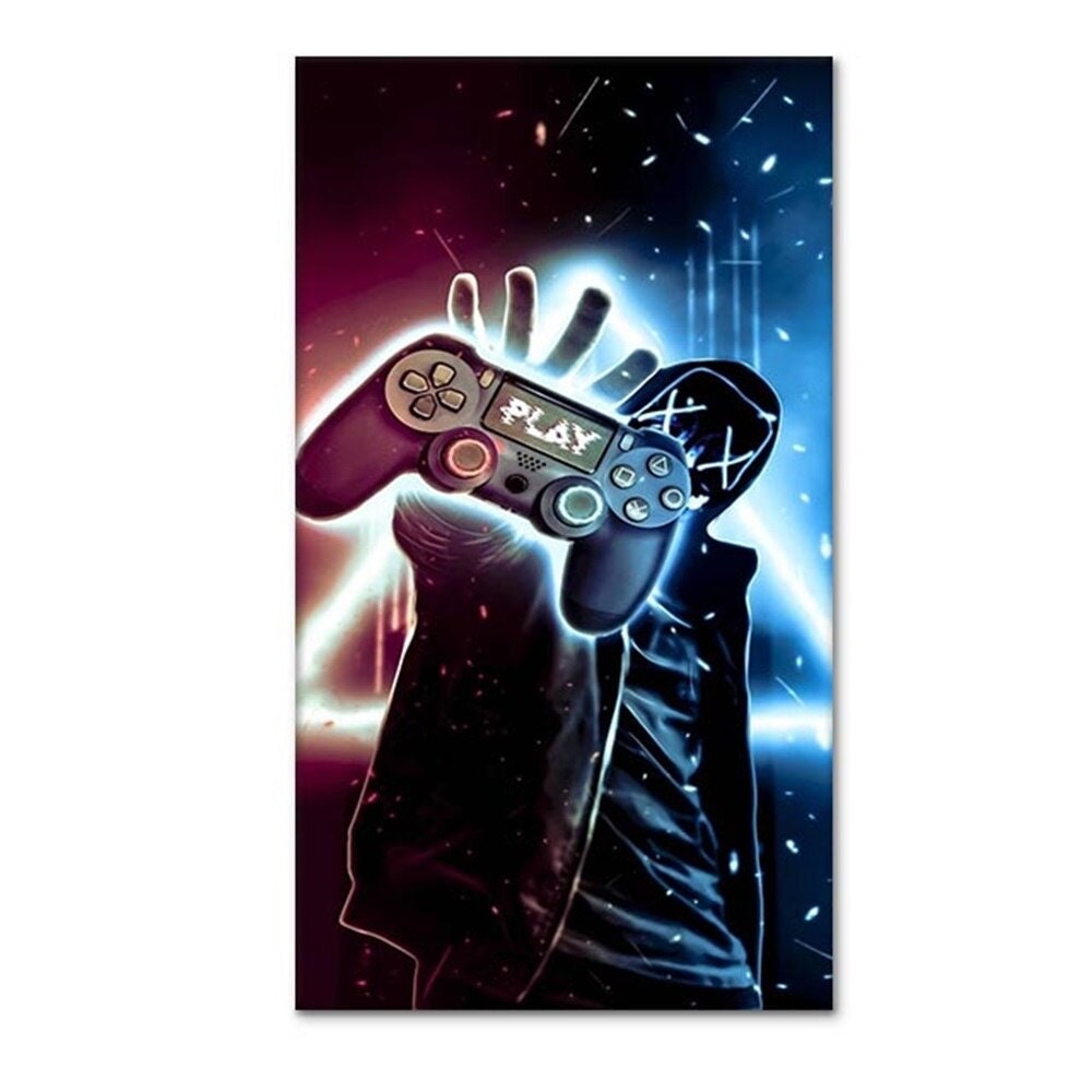 Poster Gamer Neonfarben mit Playstation Controller Gamepad als stylischer Deko Print ohne Rahmen-7