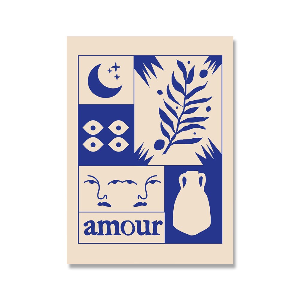 Poster Vintage Amour Wahrsagerin in Retro Stil Liebe macht Sie Blind in Blau als Deko Print ohne Rahmen-4