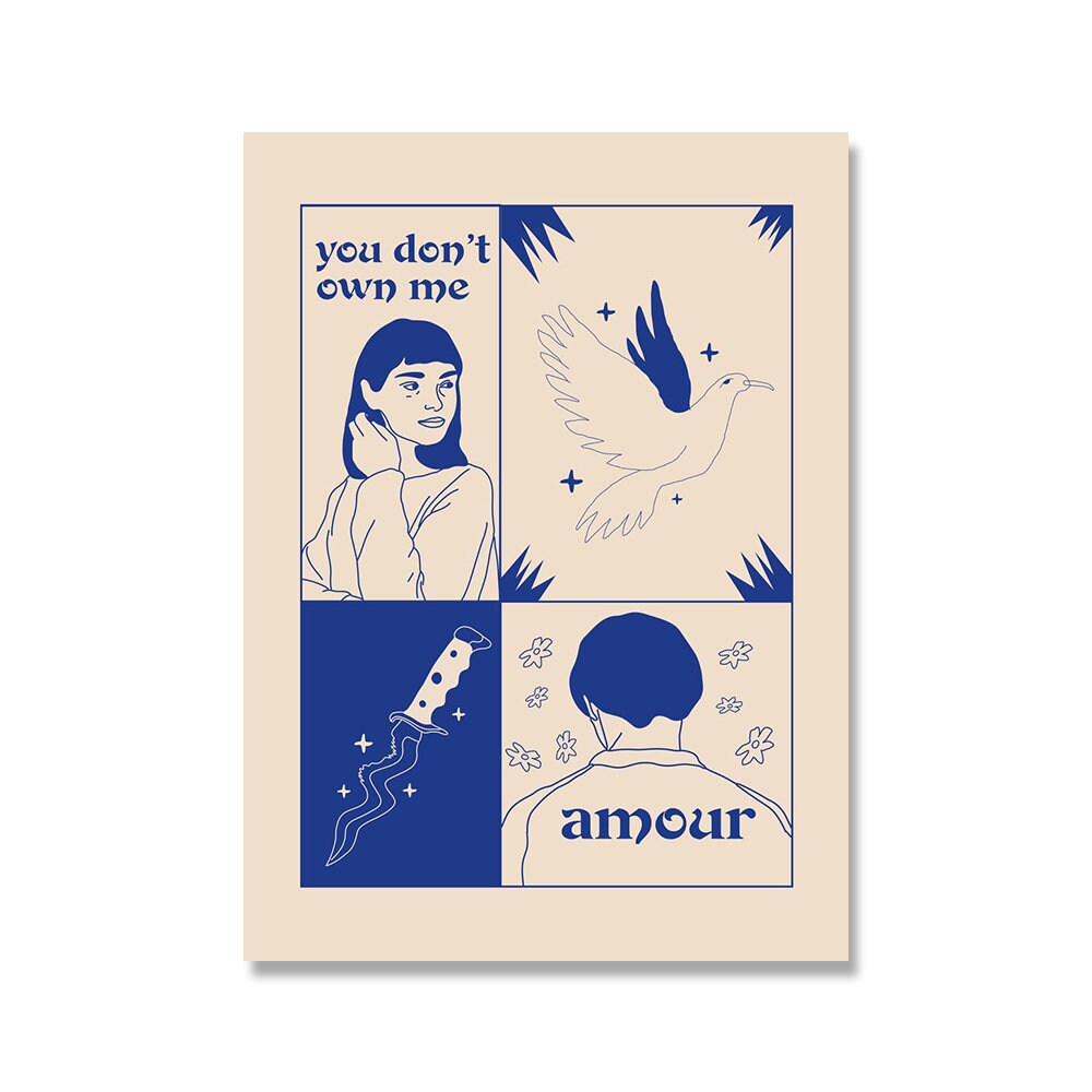 Poster Vintage Amour Wahrsagerin in Retro Stil Liebe macht Sie Blind in Blau als Deko Print ohne Rahmen-9