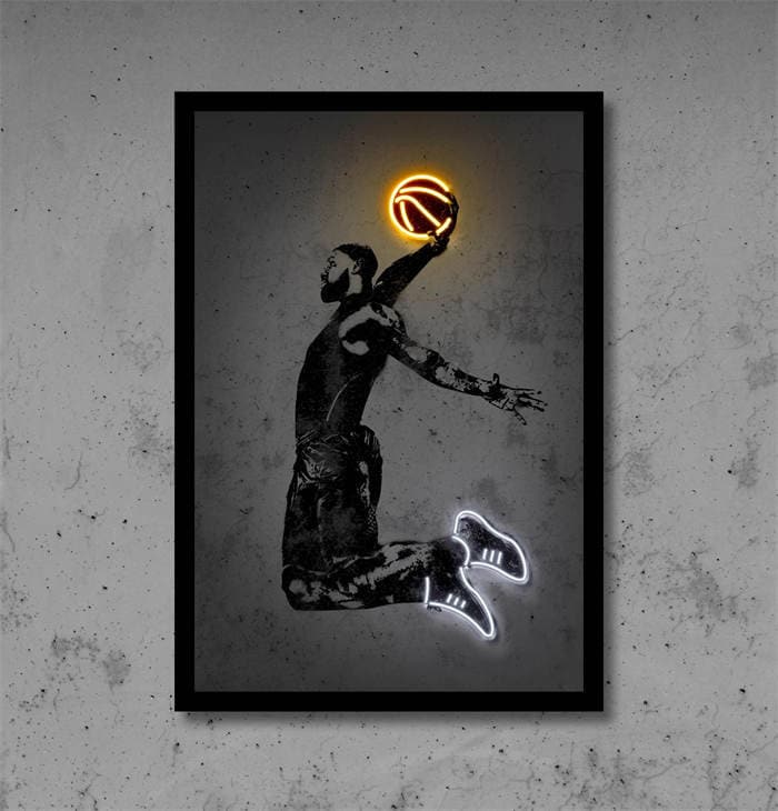 Poster Basketballspieler mit Neon Ball als Deko Print ohne Rahmen-2