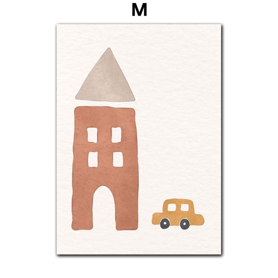 Poster Boho Kinderzimmer I Sonne I Autos I Hallo Welt I Turm als Deko Print ohne Rahmen-6