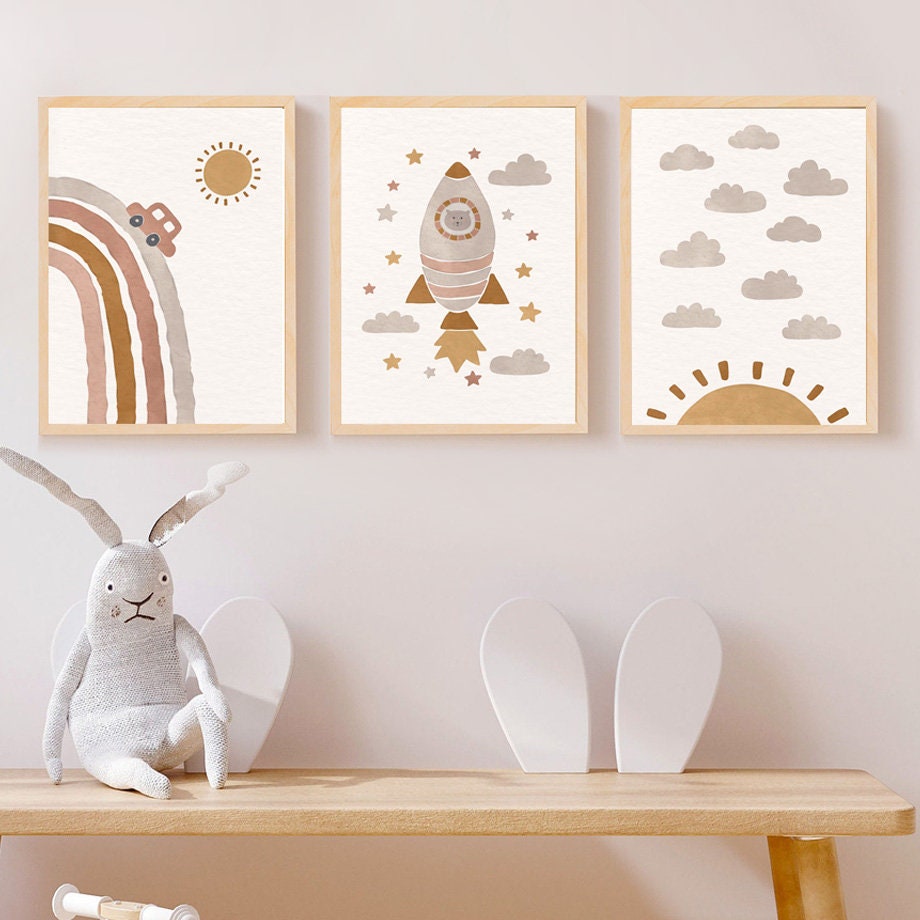 Poster Boho Kinderzimmer I Sonne I Autos I Hallo Welt I Turm als Deko Print ohne Rahmen-1