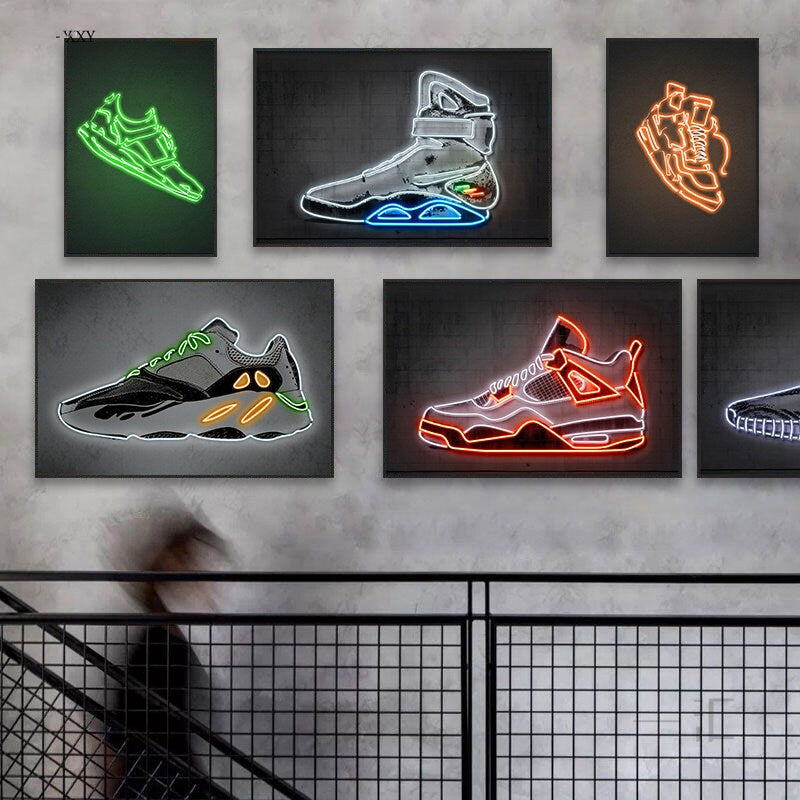 Poster Sneaker Basketballschuhe Neon leuchtend als Deko Print ohne Rahmen-1