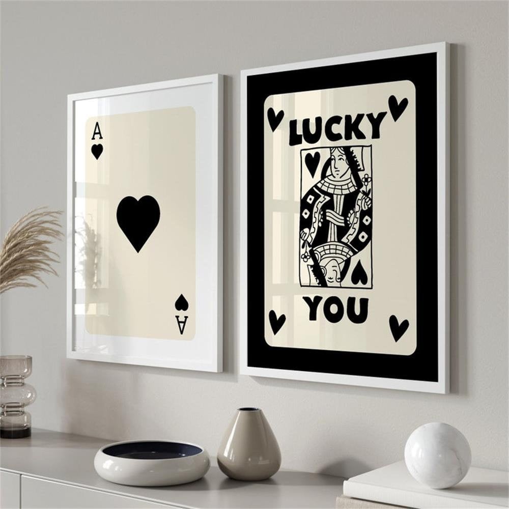 Poster Poker Ass Karte I Dame Karte I Glücks Karte I Deko Print ohne Rahmen-0