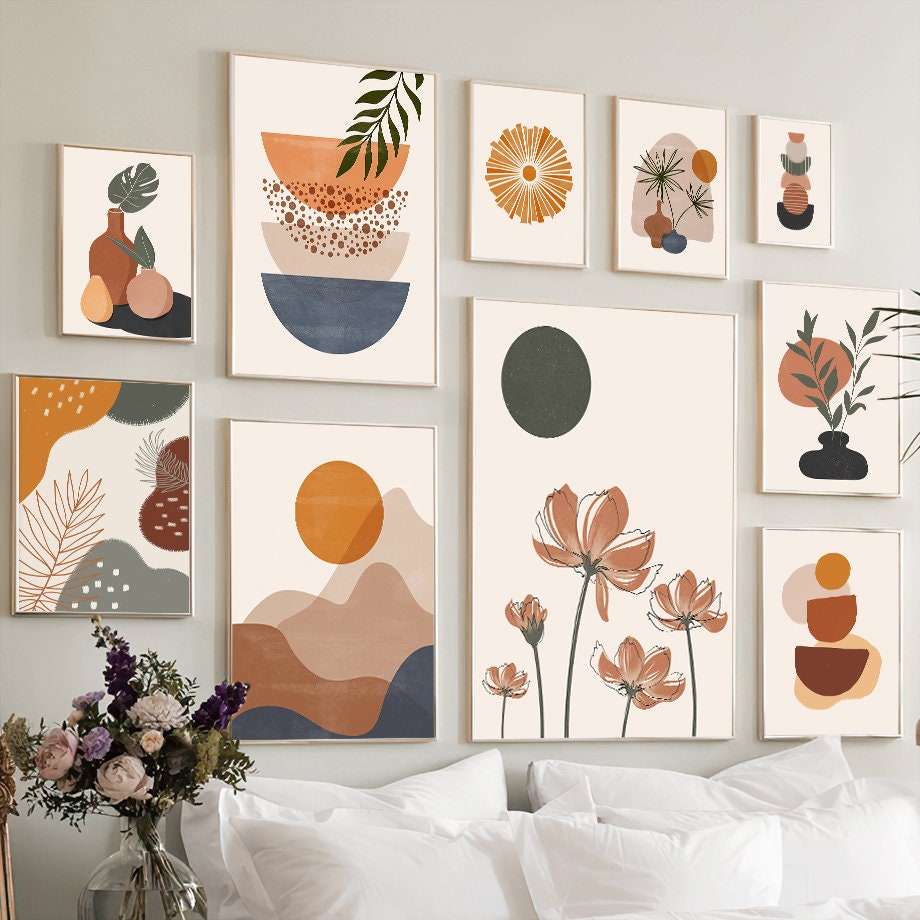 Poster Boho Abtrakt Boho I Berge Sonne | Bilder Wohnzimmer | Wandbilder Schlafzimmer | Deko Print ohne Rahmen | Bilder Set Kunstdruck-0