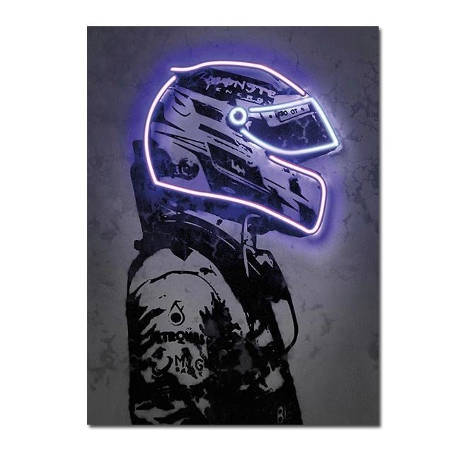 Poster Formula 1 racing driver with neon helmet as a decorative print without a frame-5