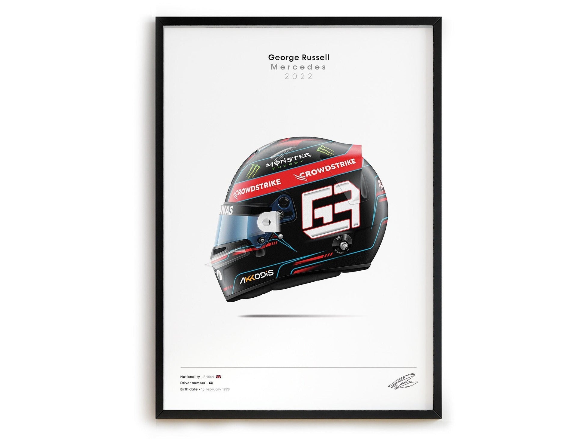 Poster Formel 1 Rennwagen Helm Rennfahrer Name Unterschrift I Deko Print ohne Rahmen-1