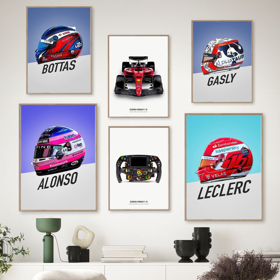 Poster Formel 1 Rennwagen Helm Rennfahrername I Deko Print ohne Rahmen-0