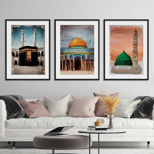 Poster Al Aqsa Moschee Kaaba Minarett I Wandbilder Wohnzimmer & Schlafzimmer I Deko Print Bilder I ohne Rahmen-0