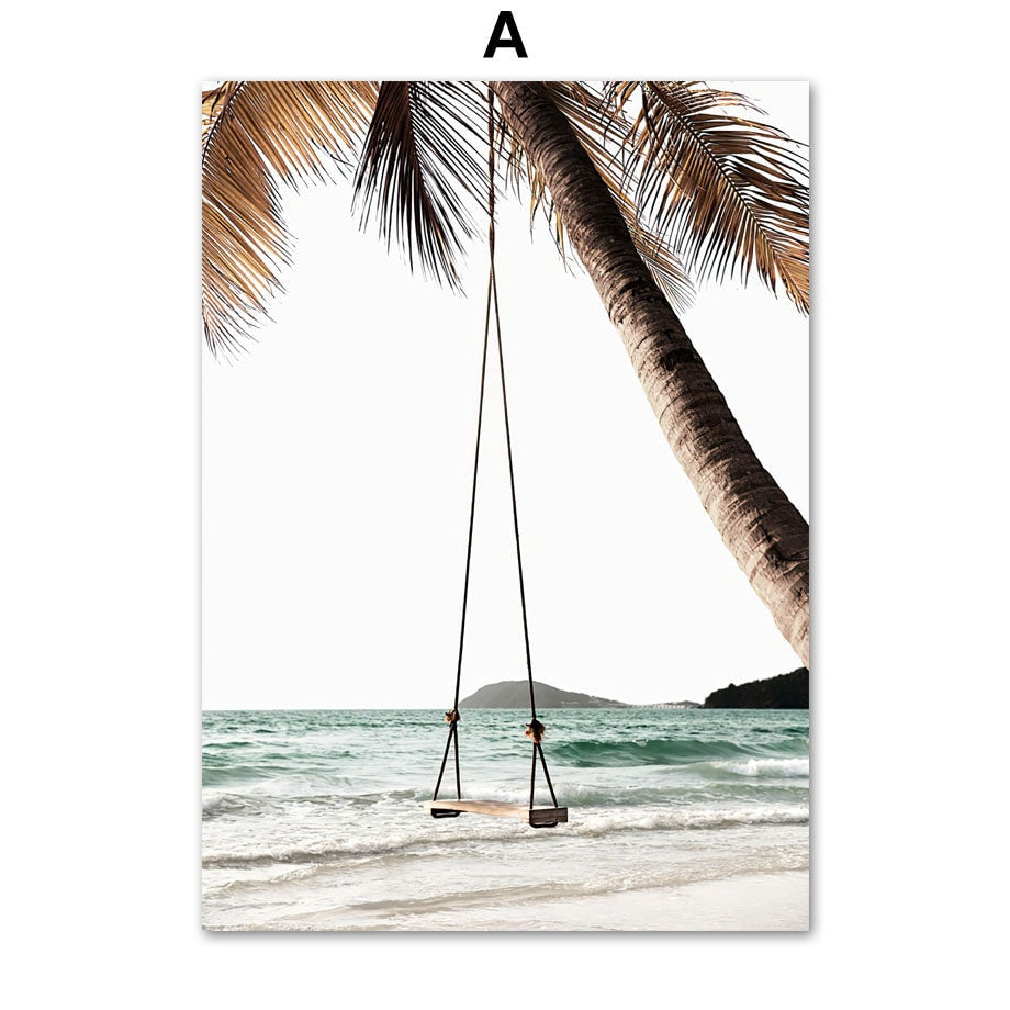 Poster Meer Blätter Überwasser Bungalow Strandschaukel I Wandbilder Wohnzimmer & Schlafzimmer I  Deko Print Bilder I ohne Rahmen-1