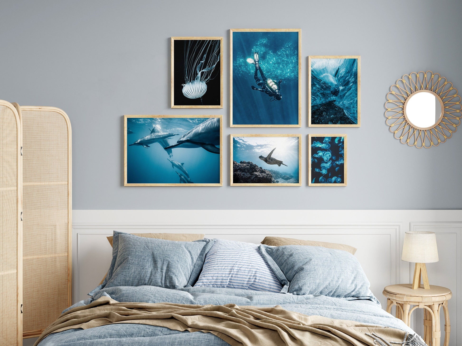 Poster Unterwasser Welt Taucher Schildkröte I Wandbilder Wohnzimmer & Schlafzimmer I Deko Print Bilder I ohne Rahmen-0