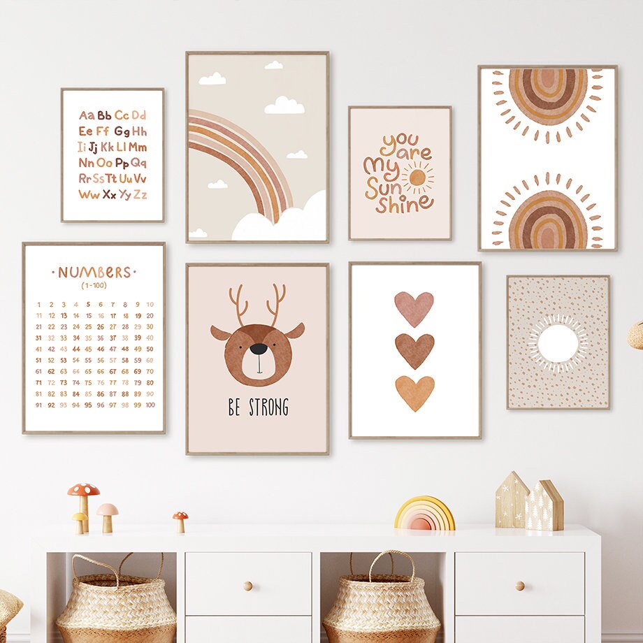 Poster Kinderzimmer Boho Sunshine Beige I Bilder Kinderzimmer & Spielzimmer I Deko Print ohne Rahmen | Bilder Set Kunstdruck-1