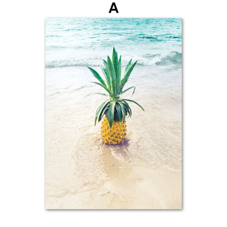 Poster Palmen Strand Muscheln Käfer Surfbretter Ananas I Wandbilder Wohnzimmer & Schlafzimmer I  Wand Deko I Kunst Druck I ohne Rahmen-1