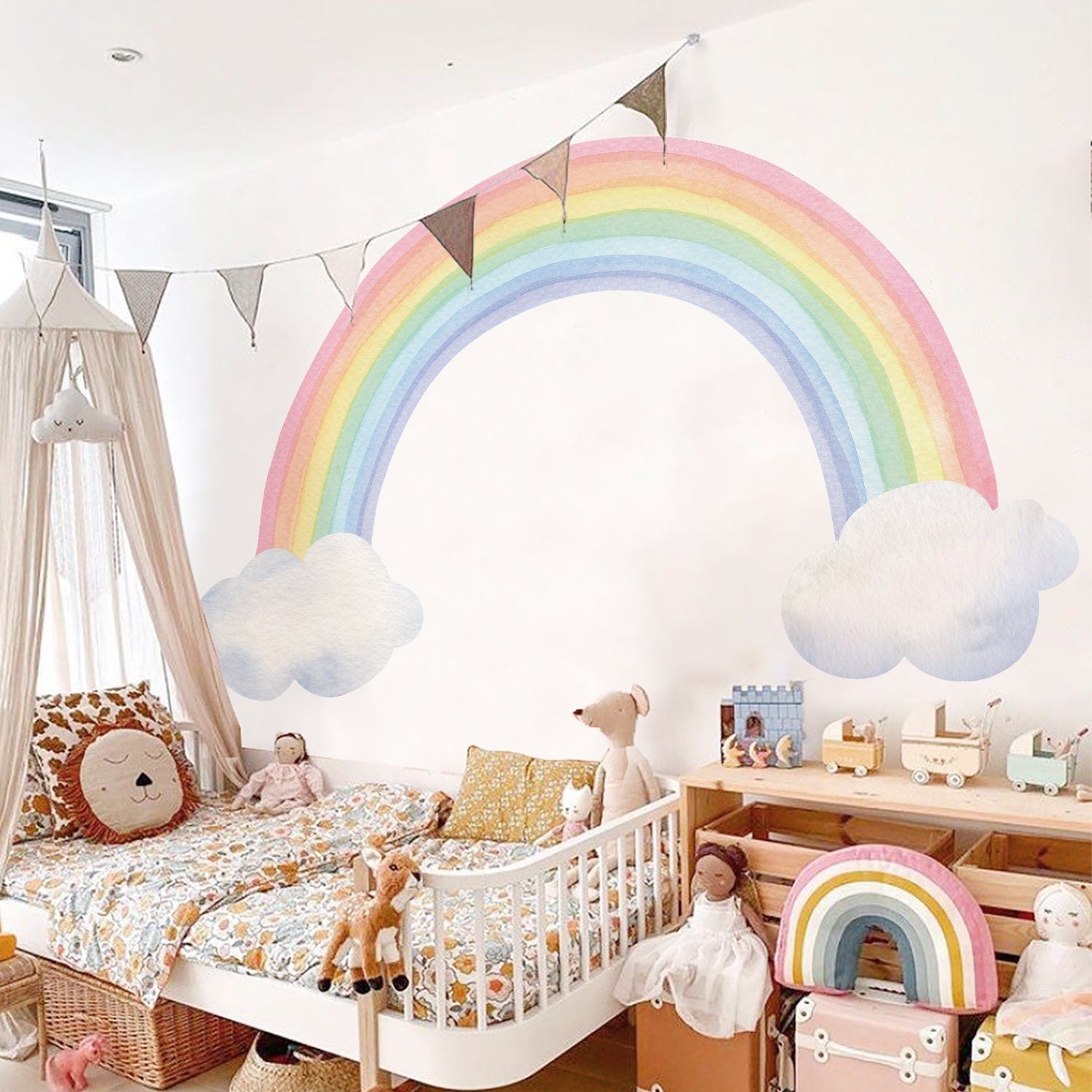 Sticker Kinderzimmer Wandaufkleber Regenbogen Wolken I Wand Deko I Wandtattoos I Babyzimmer Wand Deko I Wandbild Tapete I Wasserdicht-1