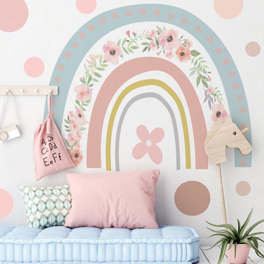 Sticker Kinderzimmer Wandaufkleber Boho Stil Regenbogen Blumen I Wand Deko I Wandtattoos I Babyzimmer Wand Deko I Sticker Set-1