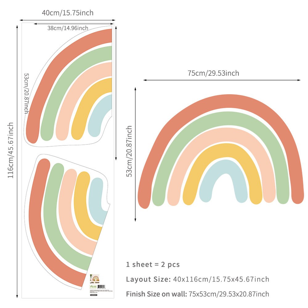 Sticker Kinderzimmer Wandaufkleber Boho Stil Regenbogen Blumen I Wand Deko I Wandtattoos I Babyzimmer Wand Deko I Sticker Set-3